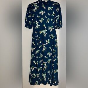 Diane Von Furstenberg Navy Floral Long Sleeve Dress
